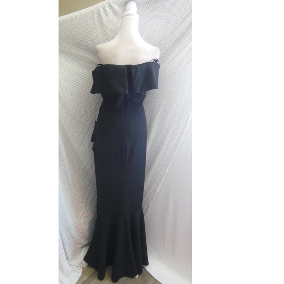 NEW Betsy & Adam BLACK Carina OFF THE SHOULDER Crepe RUFFLE Mermaid GOWN - Picture 9 of 13